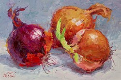 Onions II by Lana Okiro - Original Painting on Board sized 9x6 inches. Available from Whitewall Galleries